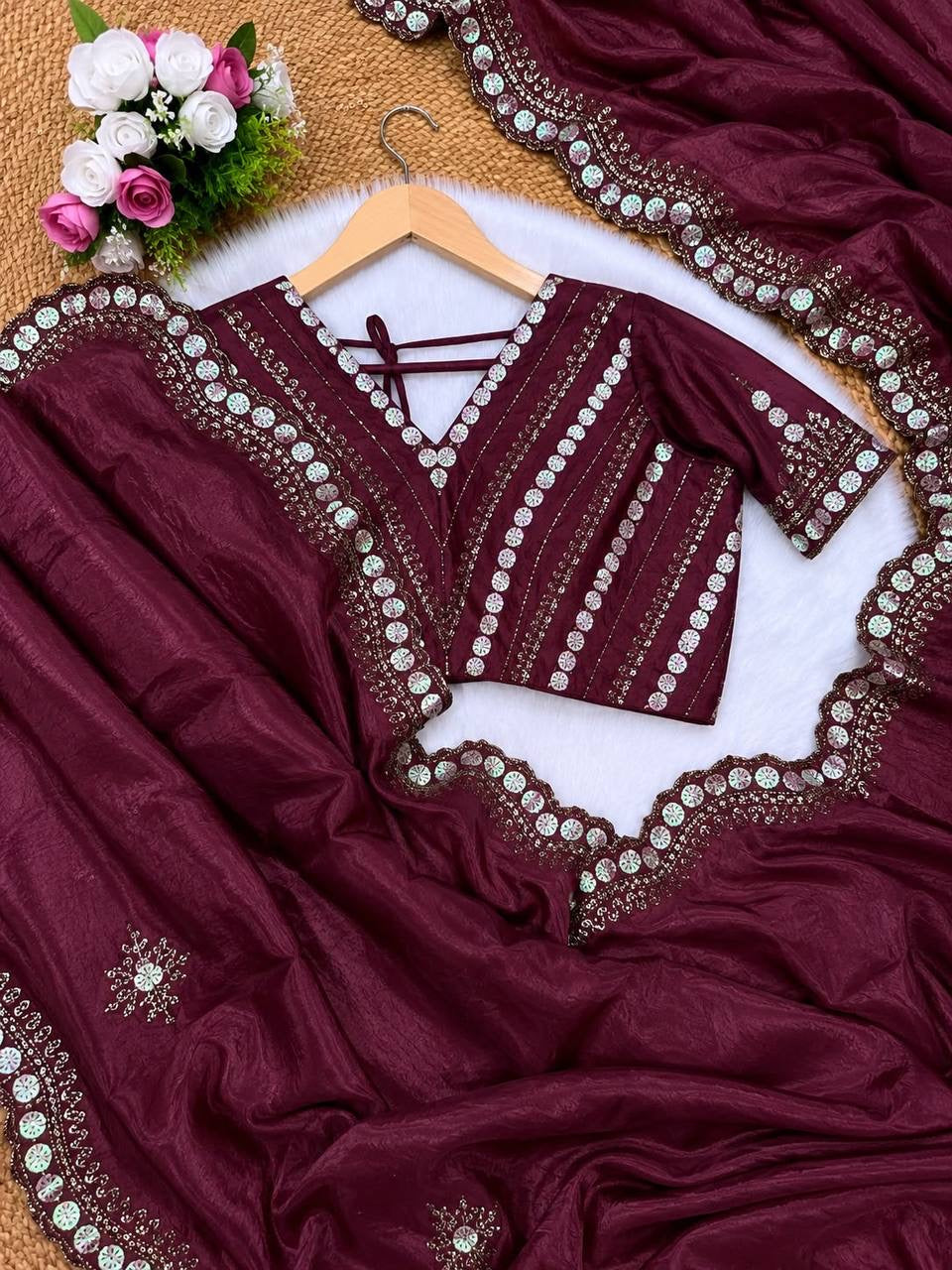 VANESA 2.0 Wine Maroon saree — actual saree and blouse fabric
