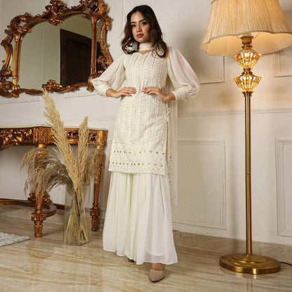 White Dove Lucknowi Sharara Suit