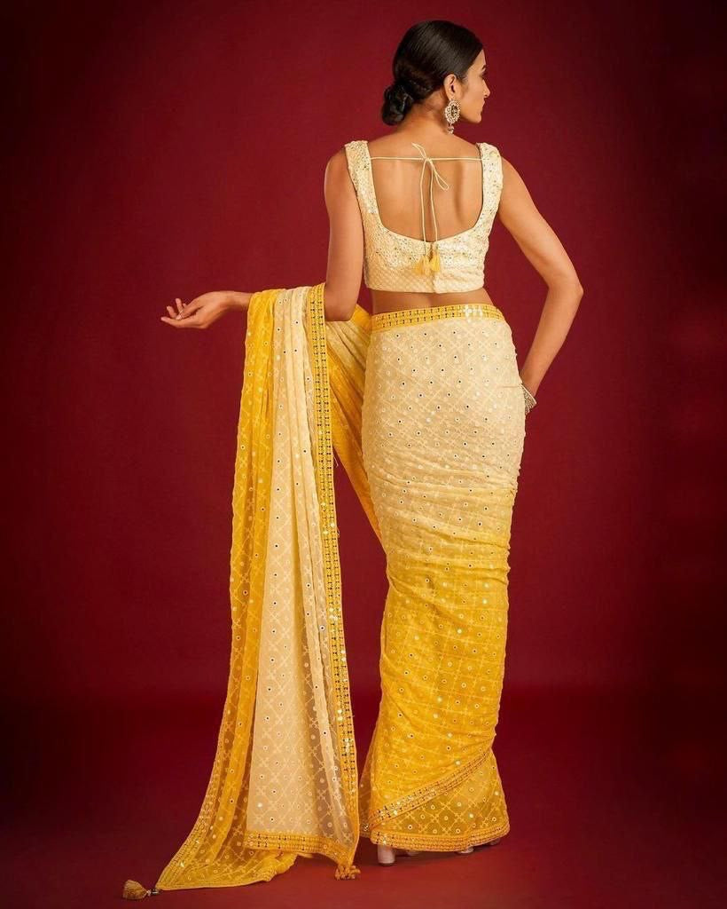 Yellow Ombré Georgette Saree