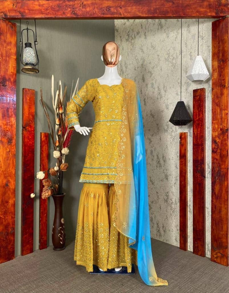 Mustard X Blue Sharara Suit