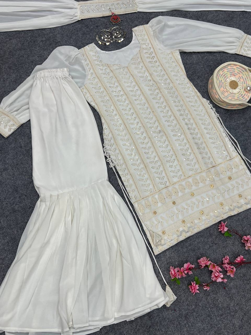 White Dove Lucknowi Sharara Suit