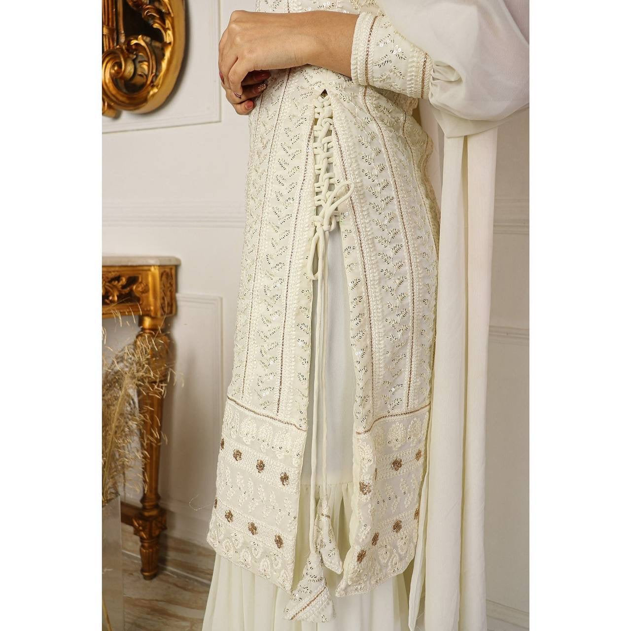 White Dove Lucknowi Sharara Suit