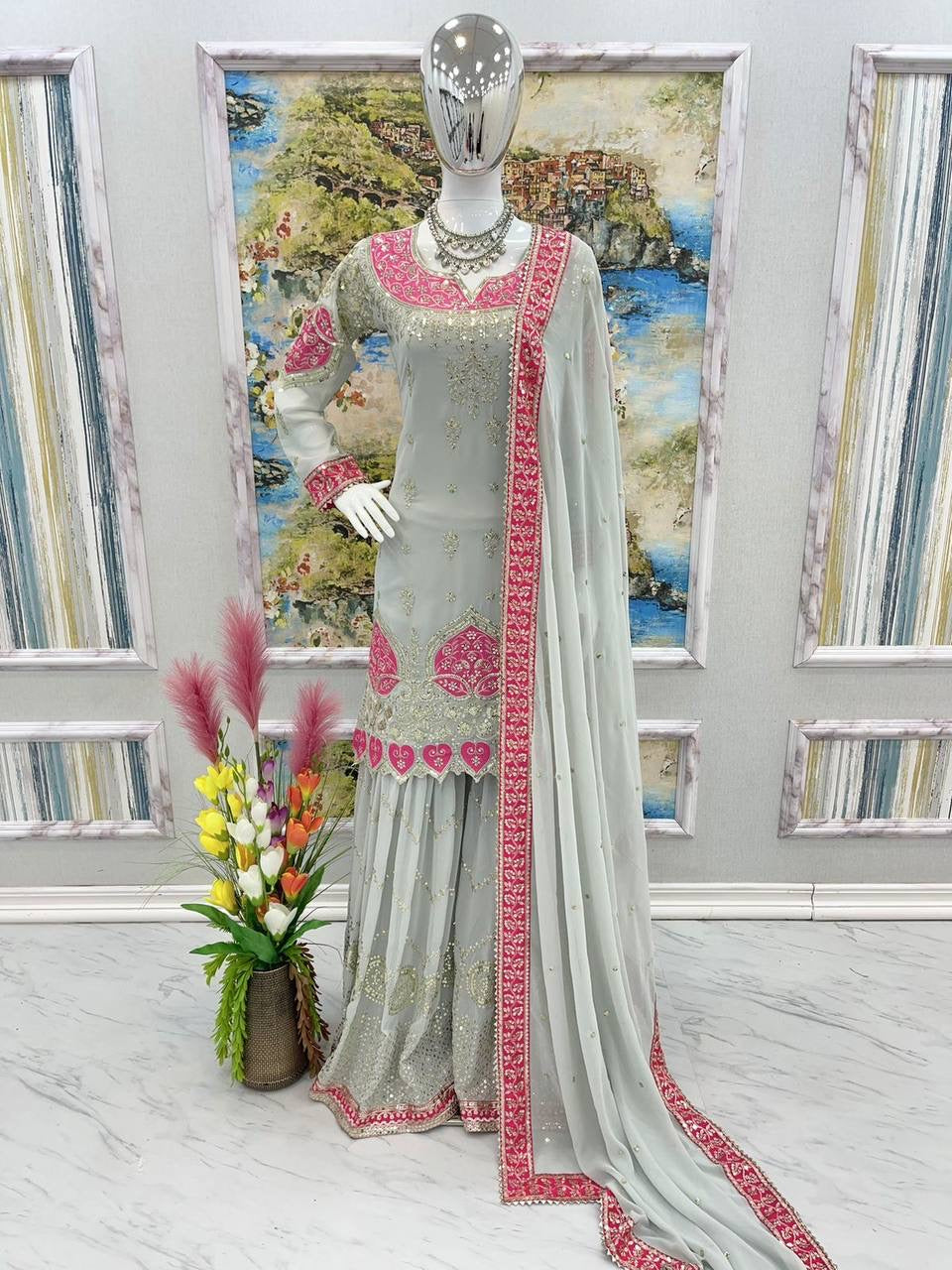 Hira Sweet Pink X Gold Sharara Suit