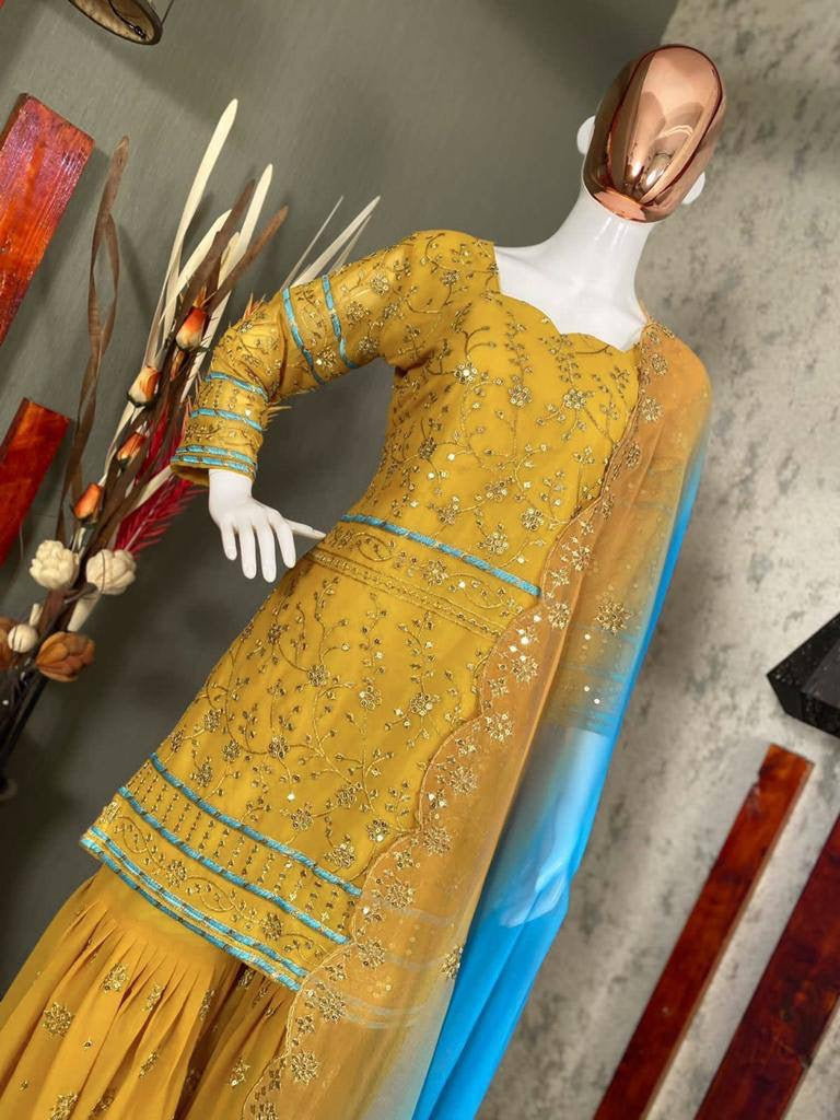 Mustard X Blue Sharara Suit