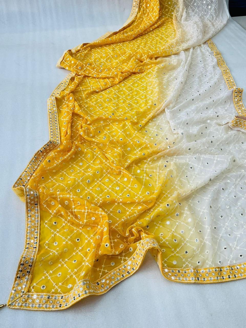 Yellow Ombré Georgette Saree