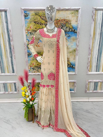 Hira Sweet Pink X Gold Sharara Suit