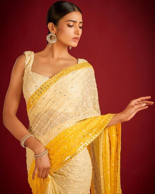 Yellow Ombré Georgette Saree