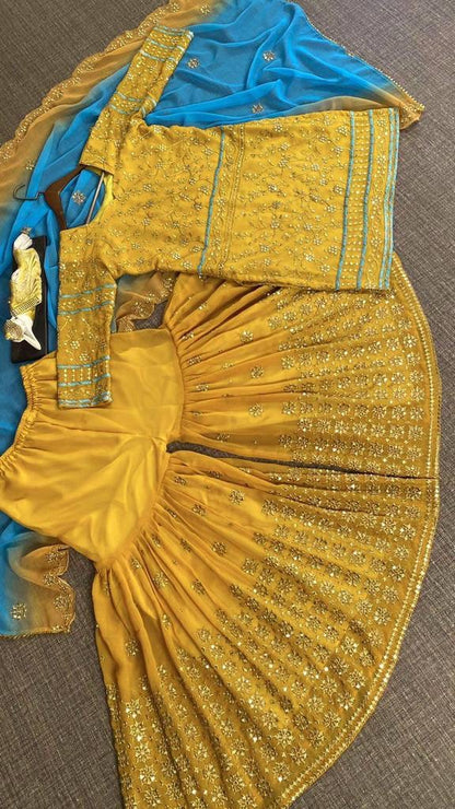 Mustard X Blue Sharara Suit