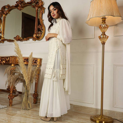 White Dove Lucknowi Sharara Suit