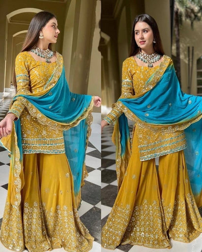 Mustard X Blue Sharara Suit