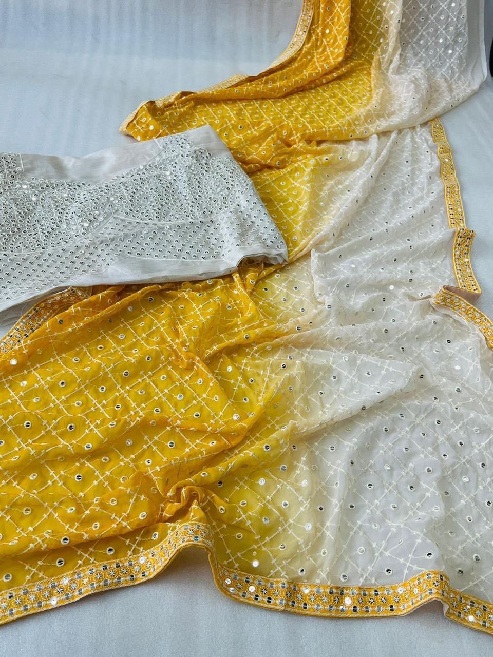 Yellow Ombré Georgette Saree